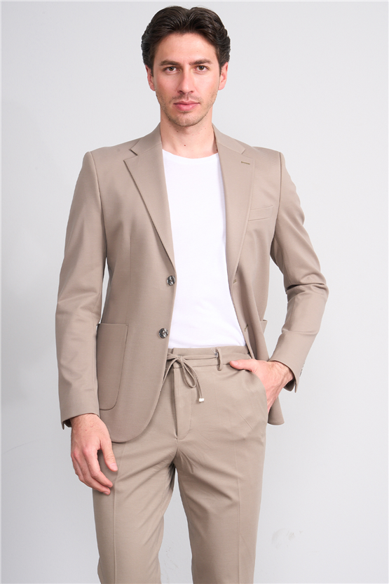 Mentality 9226 Erkek Noa Desenli Örme Slim Fit Jogger Takım Elbise Vizon