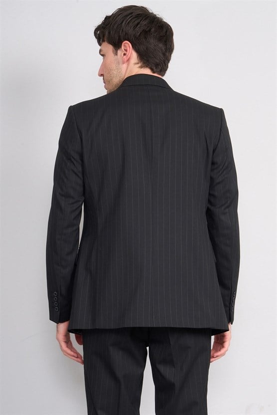 Mentality 9234 Erkek Kırlangıç Yaka Slim Fit Kruvaze Takım Elbise Siyah
