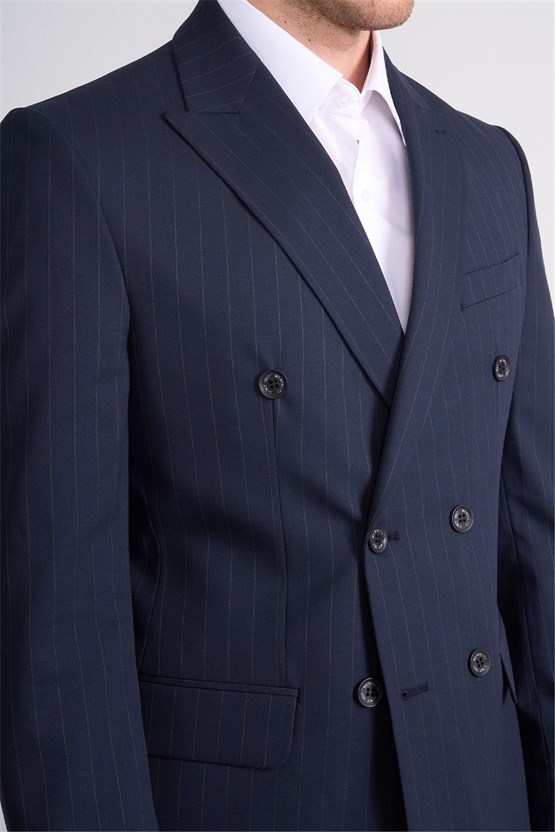 Mentality 9234 Erkek Kırlangıç Yaka Slim Fit Kruvaze Takım Elbise Lacivert