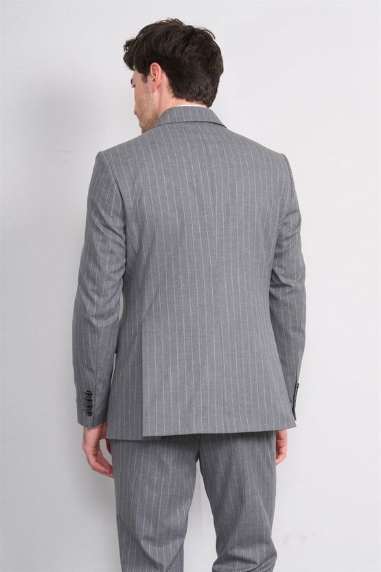 Mentality 9234 Erkek Kırlangıç Yaka Slim Fit Kruvaze Takım Elbise Gri