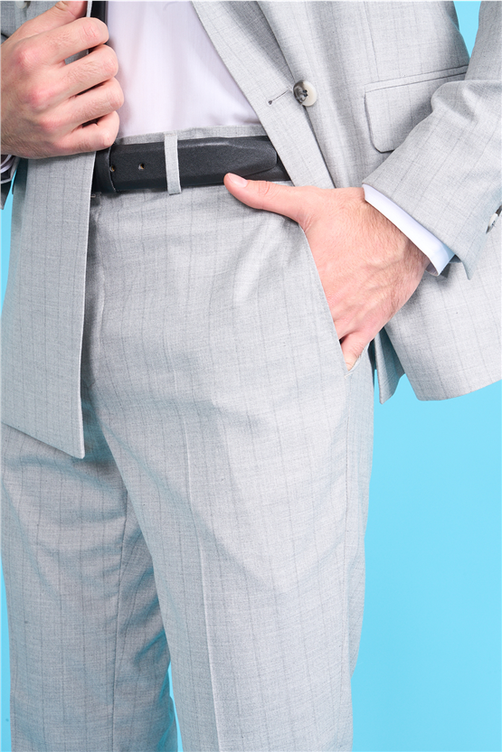 Mentality 9234 Erkek Kırlangıç Yaka Slim Fit Kruvaze Takım Elbise Açık Gri