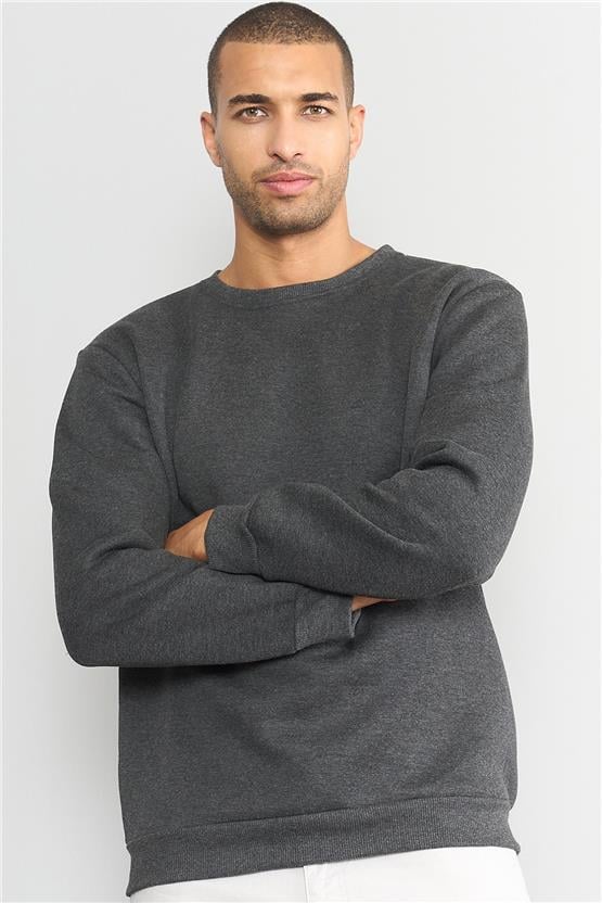 Mentality Bisiklet Yaka Erkek Antrasit Melanj Sweatshirt