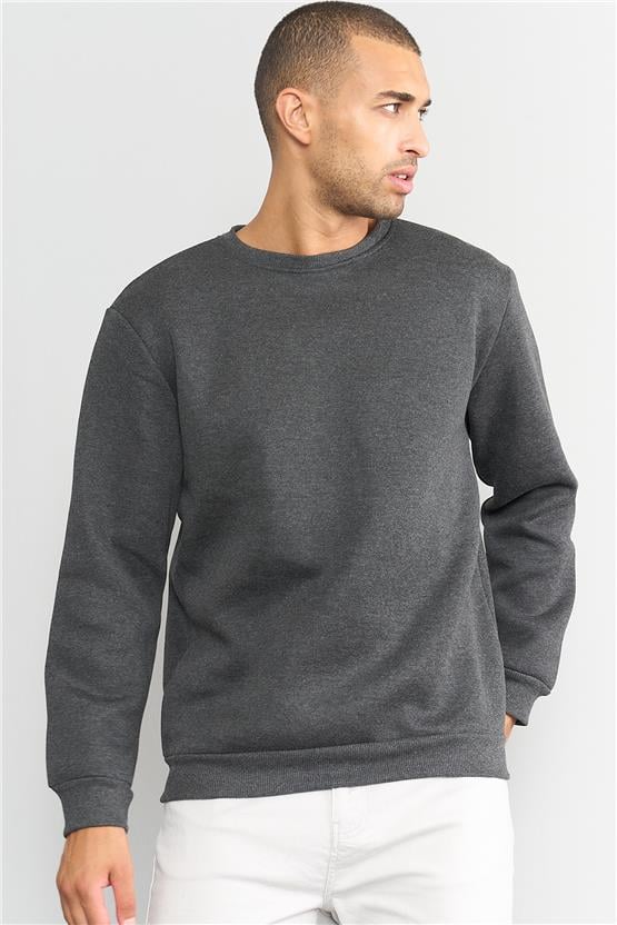 Mentality Bisiklet Yaka Erkek Antrasit Melanj Sweatshirt