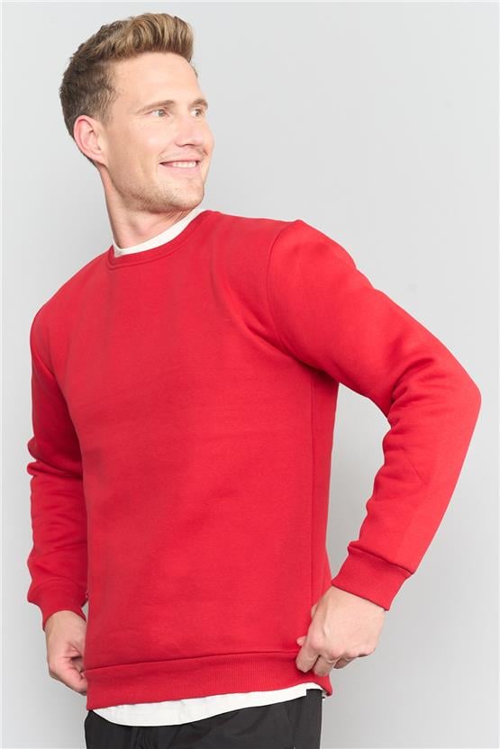 Mentality Erkek Bisiklet Yaka Kırmızı Sweatshirt