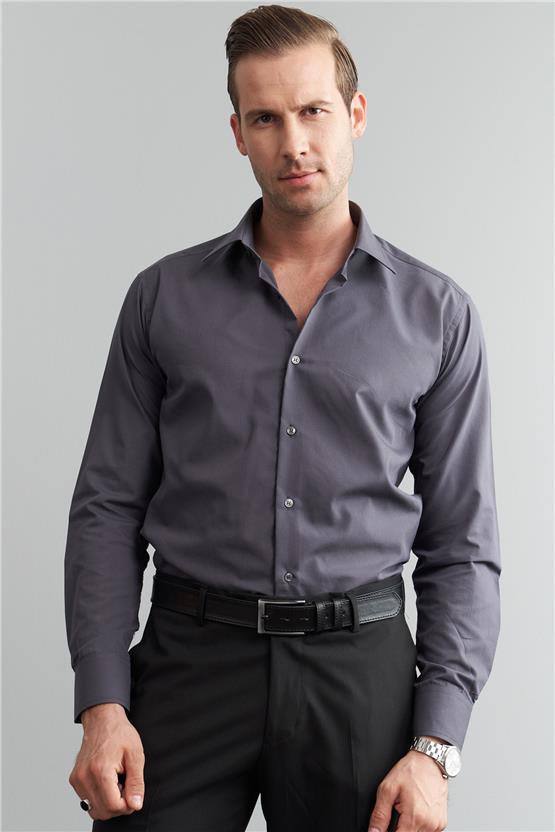 Mentality G071 Erkek Uzun Kol Gömlek Füme