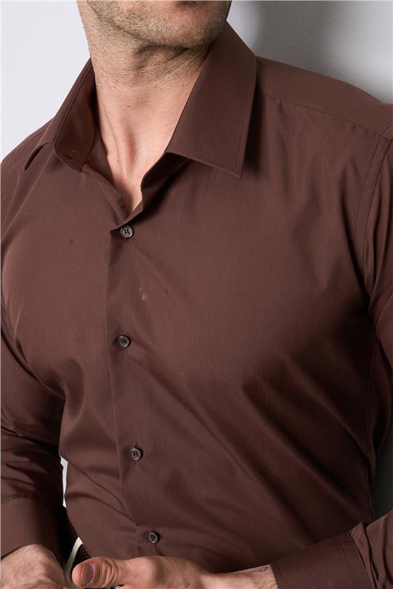 Mentality G071 Erkek Uzun Kol Gömlek Kahverengi