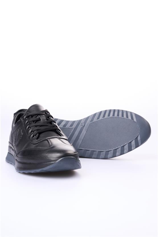 Meva 2000 Siyah Erkek Deri Poli Taban Casual Ayakkabı