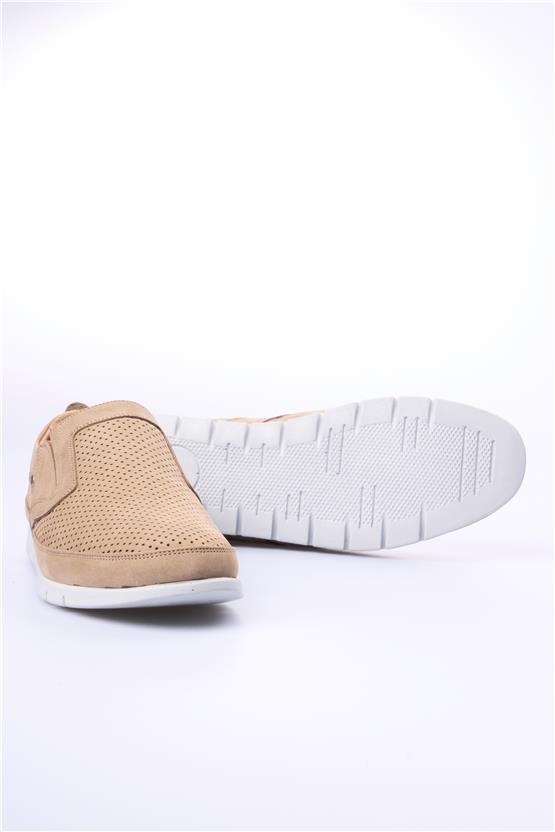 Meva 2034 Bej Nubuk Erkek Deri Poli Taban Comfort Ayakkabı