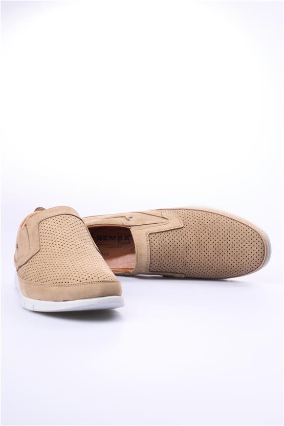 Meva 2034 Bej Nubuk Erkek Deri Poli Taban Comfort Ayakkabı