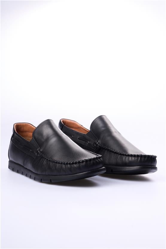 Meva 414 Siyah Erkek Deri Poli Taban Comfort Ayakkabı