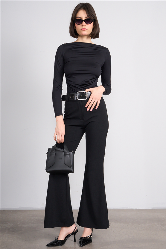 Miss Nisa 221-1 Siyah Kadın Kemerli Pantolon