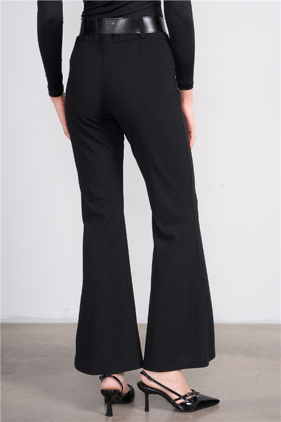 Miss Nisa 221-1 Siyah Kadın Kemerli Pantolon