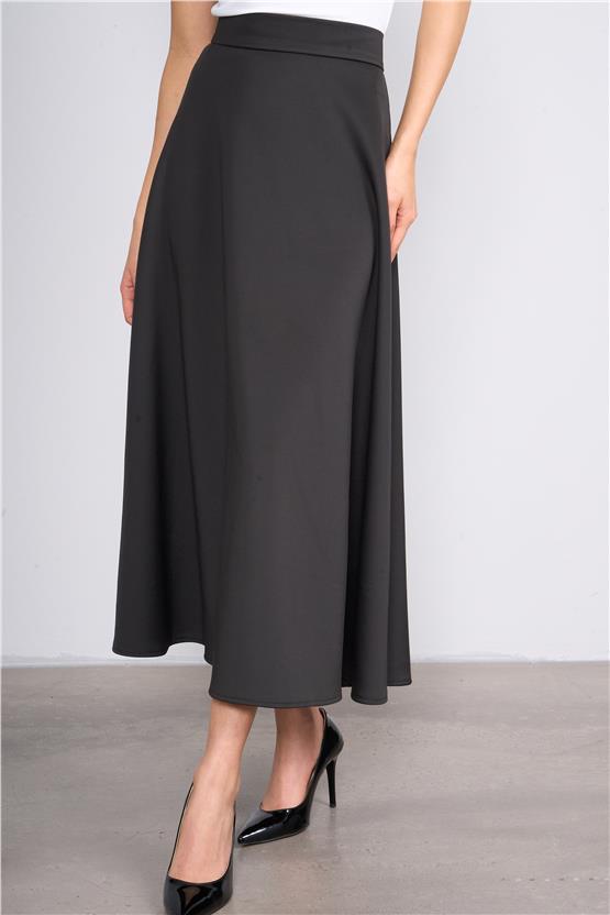 Miss Nisa 261 Siyah Kadın Midi Saten Klos Etek