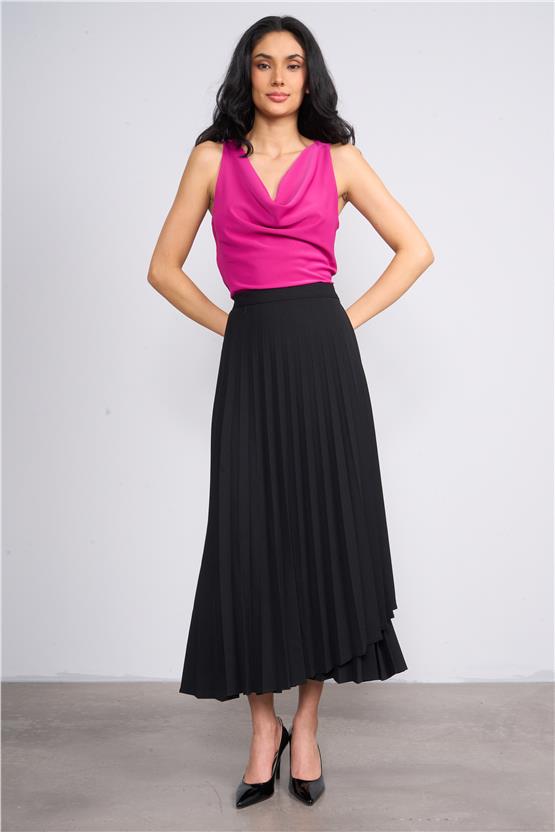 Miss Nisa 403-1 Siyah Kadın Piliseli Etek