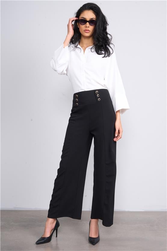 Miss Nisa 521 Siyah Kadın Bel Aksesuar Düğmeli Pantolon