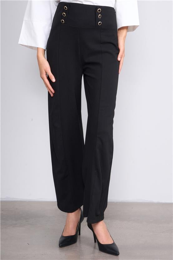 Miss Nisa 521 Siyah Kadın Bel Aksesuar Düğmeli Pantolon