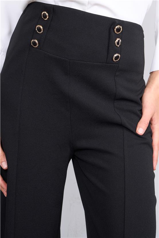Miss Nisa 521 Siyah Kadın Bel Aksesuar Düğmeli Pantolon