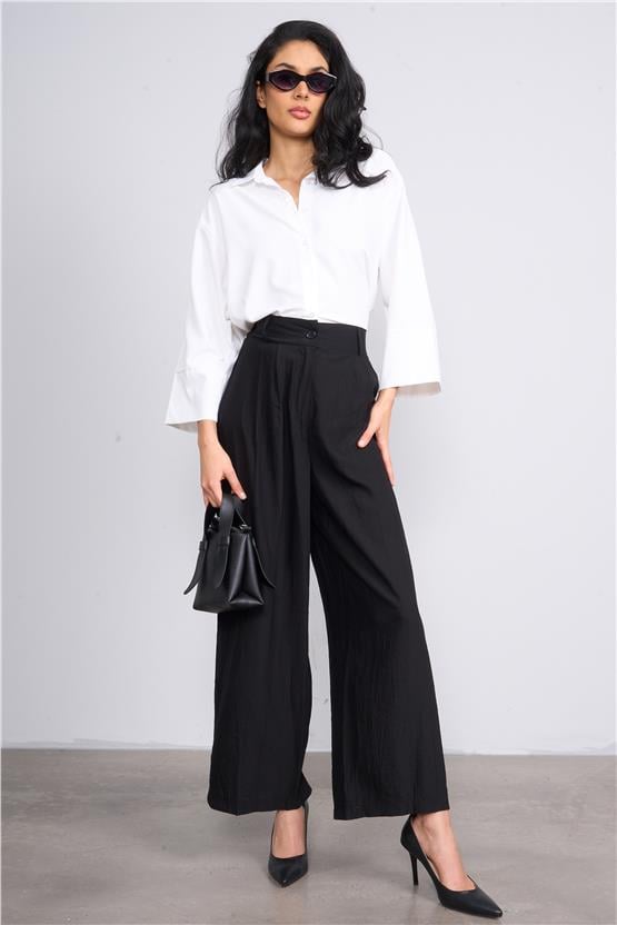 Miss Nisa 541 Siyah Kadın Bürümcük Palazzo Pantolon