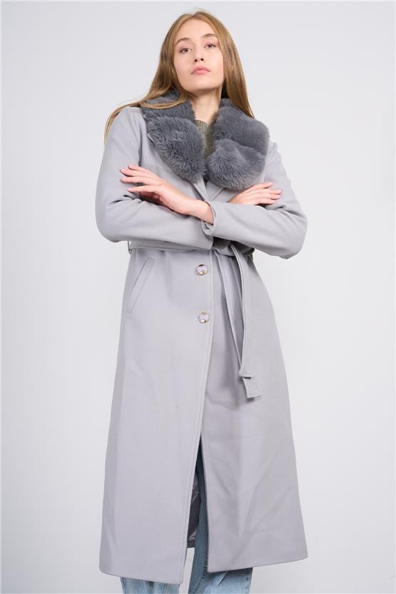 Mıss Rock K26 2161 Grı Kadın Ithal Kase Yaka Kurklı Kaban