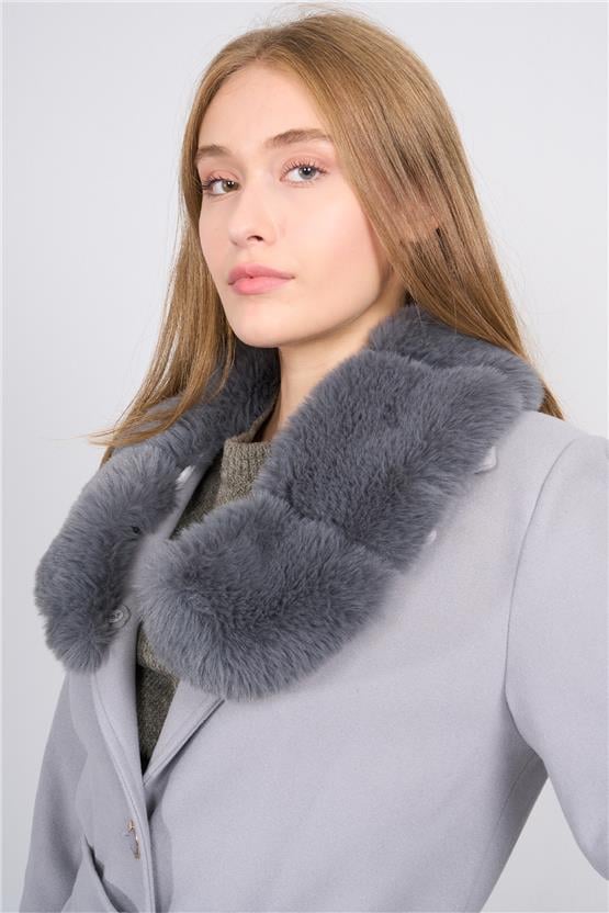 Mıss Rock K26 2161 Grı Kadın Ithal Kase Yaka Kurklı Kaban