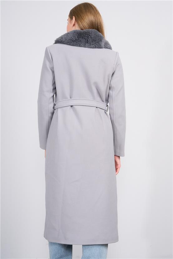 Mıss Rock K26 2161 Grı Kadın Ithal Kase Yaka Kurklı Kaban