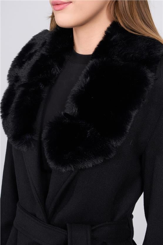 Mıss Rock K26 2161 Sıyah Kadın Ithal Kase Yaka Kurklı Kaban