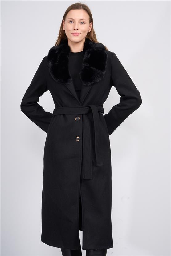 Mıss Rock K26 2161 Sıyah Kadın Ithal Kase Yaka Kurklı Kaban