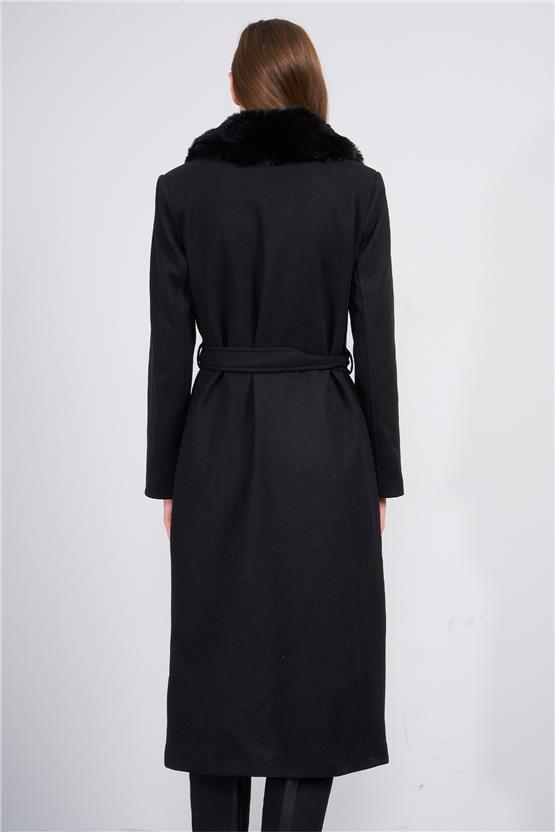 Mıss Rock K26 2161 Sıyah Kadın Ithal Kase Yaka Kurklı Kaban