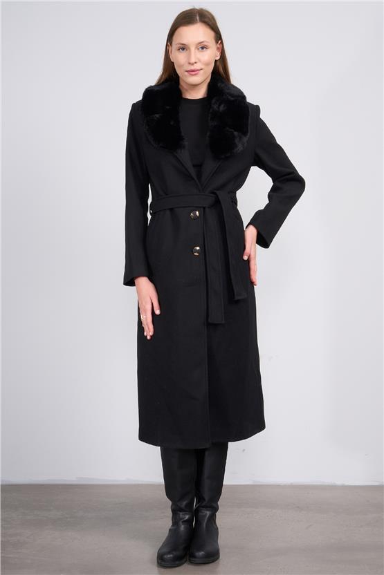 Mıss Rock K26 2161 Sıyah Kadın Ithal Kase Yaka Kurklı Kaban