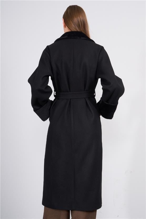 Mıss Rock K26 2181 Sıyah Kadın Ithal Kase Kol Ve Yaka Kumas Garnı Kaban