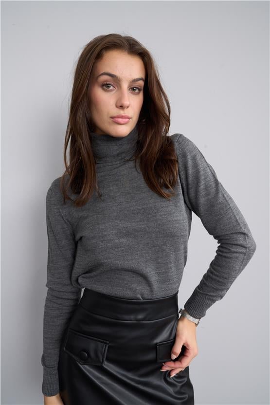 Miyamira Balıkçı Yaka Gri Melanj Kazak