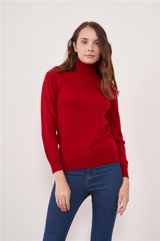 Miyamira Kadın Balıkçı Yaka Kırmızı Triko