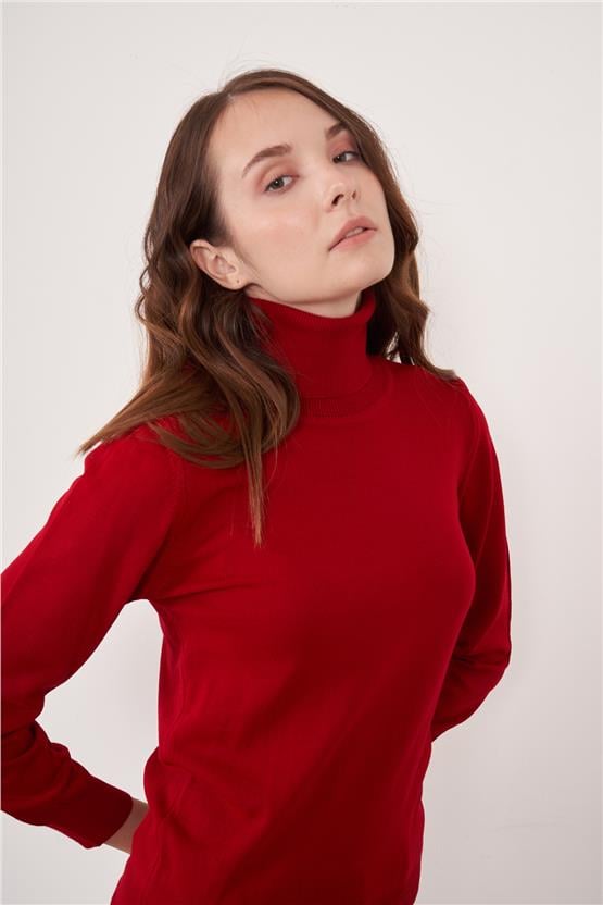 Miyamira Kadın Balıkçı Yaka Kırmızı Triko