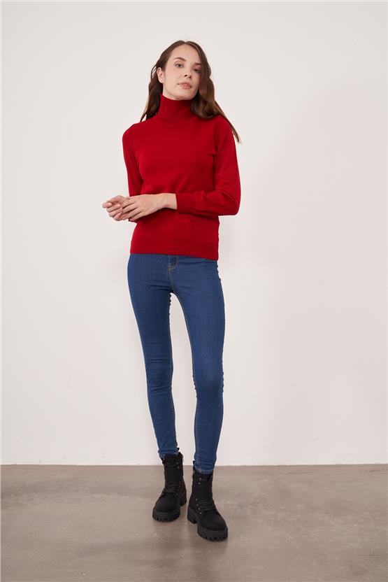 Miyamira Kadın Balıkçı Yaka Kırmızı Triko