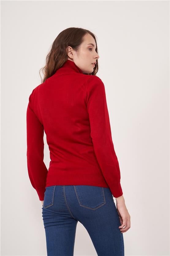 Miyamira Kadın Balıkçı Yaka Kırmızı Triko