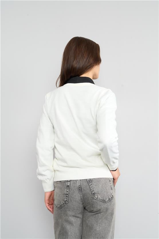 Miyamira Kadın V Yaka Ekru Kazak