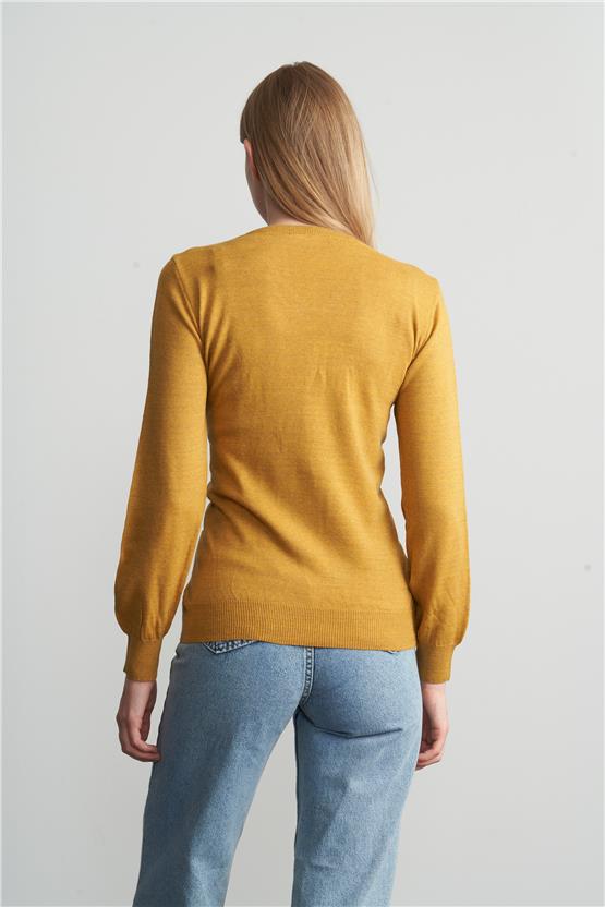 Miyamira Kadın V Yaka Hardal Kazak