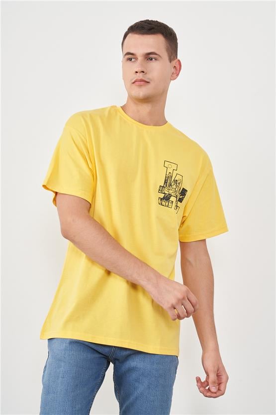 Moyes 1404 Sarı Erkek Basic Oversize T-Shirt