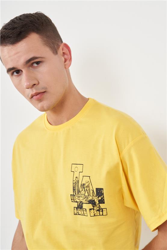 Moyes 1404 Sarı Erkek Basic Oversize T-Shirt