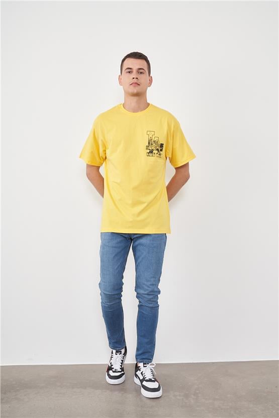 Moyes 1404 Sarı Erkek Basic Oversize T-Shirt
