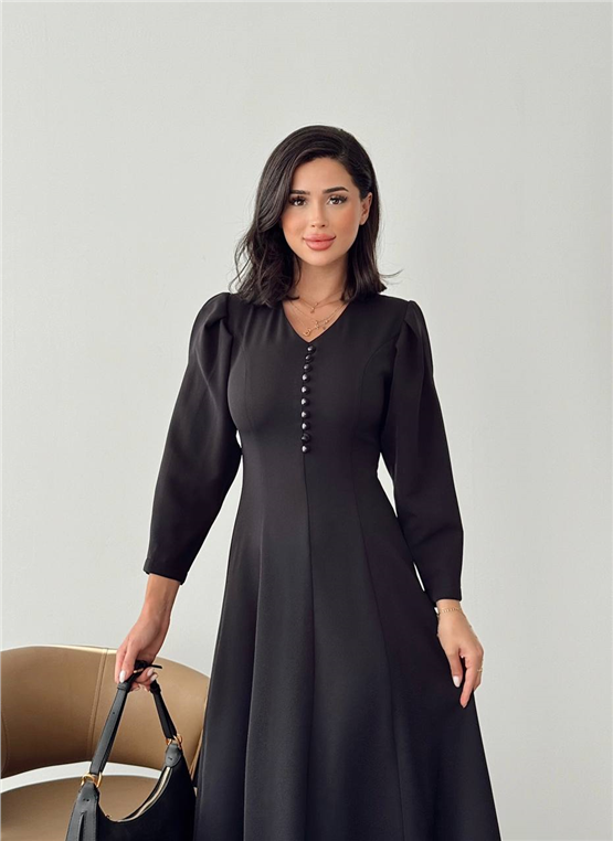 Nesil Y26 Eu3143 Siyah Kadın Uzun Kollu Yakası Düğmeli Elbise S-Xl