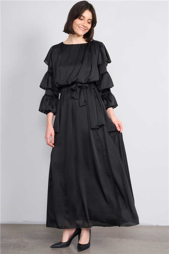 Nesil Y26 Eu3146 Siyah Kadın Kolu Kat Kat Elbise S-Xl