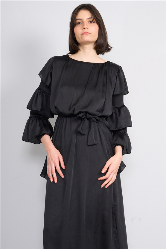 Nesil Y26 Eu3146 Siyah Kadın Kolu Kat Kat Elbise S-Xl