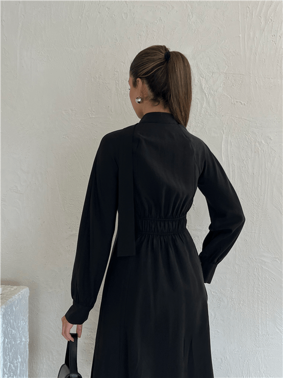 Nesil Y26 Eu3147 Siyah Kadın Uzun Kollu Bağlama Detaylı Elbise S-Xl