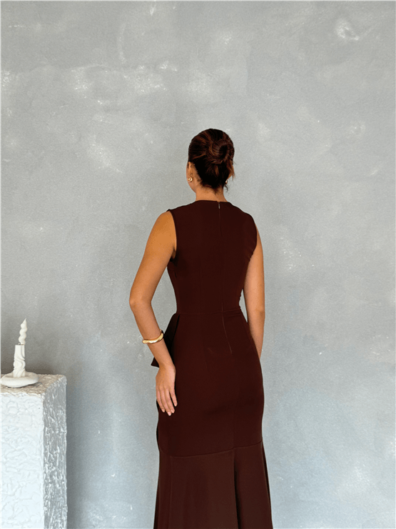 Nesil Y26 Eu3151 Kahve Kadın Volanlı Asimetrik Elbise S-Xl