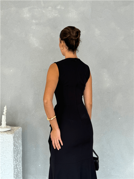 Nesil Y26 Eu3151 Siyah Kadın Volanlı Asimetrik Elbise S-Xl