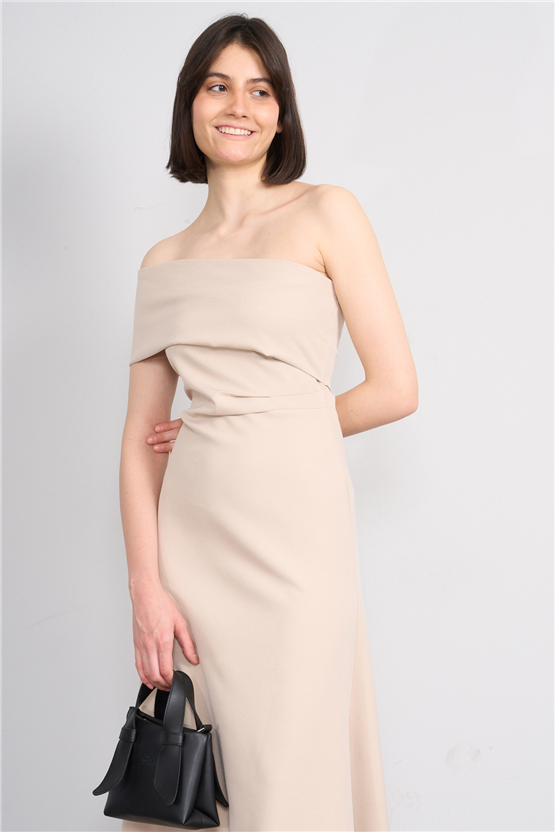 Nesil Y26 Eu3152 Bej Kadın Tek Omuz Elbise S-Xl