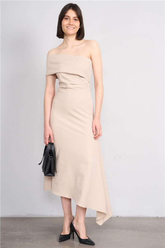 Nesil Y26 Eu3152 Bej Kadın Tek Omuz Elbise S-Xl
