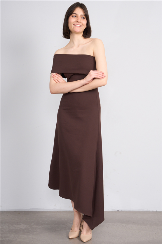Nesil Y26 Eu3152 Kahve Kadın Tek Omuz Elbise S-Xl