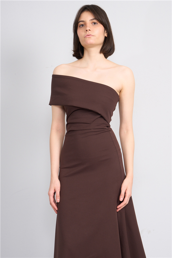 Nesil Y26 Eu3152 Kahve Kadın Tek Omuz Elbise S-Xl